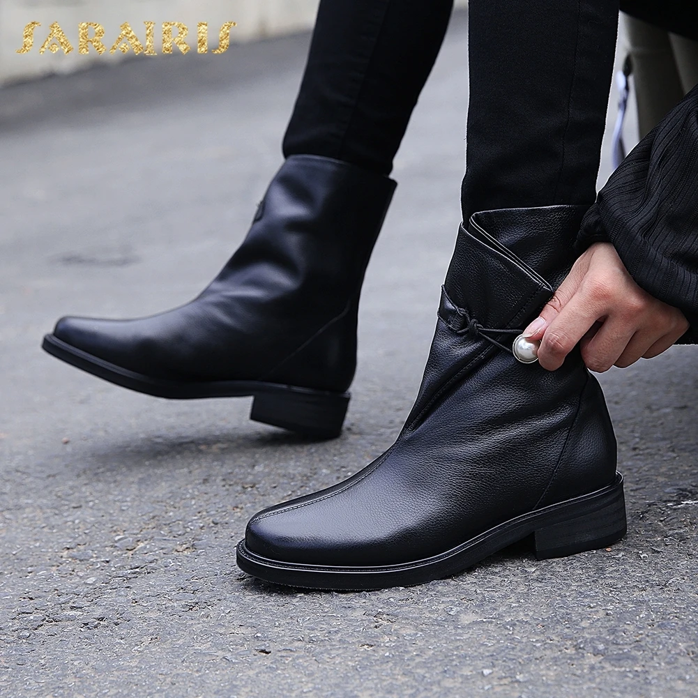 

SARAIRIS 2018 Large Size 34-40 Top Quality New Arrivals Ankle Boots Woman Shoes Square Heels Casual Retro Woman Boots