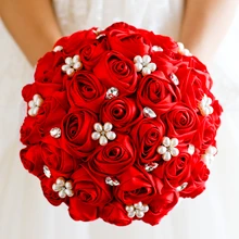 Свадебный букет Красная роза цветок брошь невесты в виде букета Свадебные украшения невесты кристалл жемчуг горный хрусталь ткань букеты