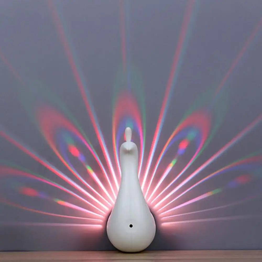 Personal Care USB Peacock Design Projection Lamp Remote Control Night Wall Light 3D LED Lamp Colorful LED Night Light Decor