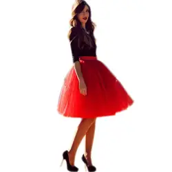 Пар модные красные Юбки для женщин Для женщин группа Талия линия по колено Тюлевая Юбка пышная юбка-пачка Лидер продаж 2016 года