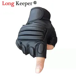 LongKeeper Новый стиль Для мужчин s для вождения из искусственной кожи перчатки Фитнес Половина перчатки без пальцев, тактические перчатки