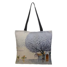 Список серия "растения" Льняная сумка двухсторонняя печать дамская сумочка большой емкости Складная Женская хозяйственная сумка для отдыха