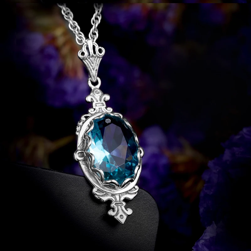 Szjinao Real 925 Sterling Silver Pendant For Women Aquamarine Necklace Pendants Oval Gemstone Vintage Viking Fine Jewelry Gift