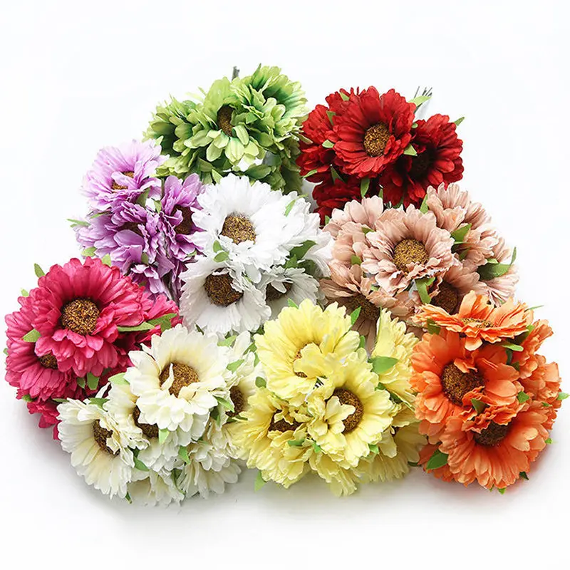 

6Pcs/lot Gerbera Handmade Silk Artificial Flowers Home Garden Decoration Wedding Bride Bouquet DIY Craft Wreath Accessories