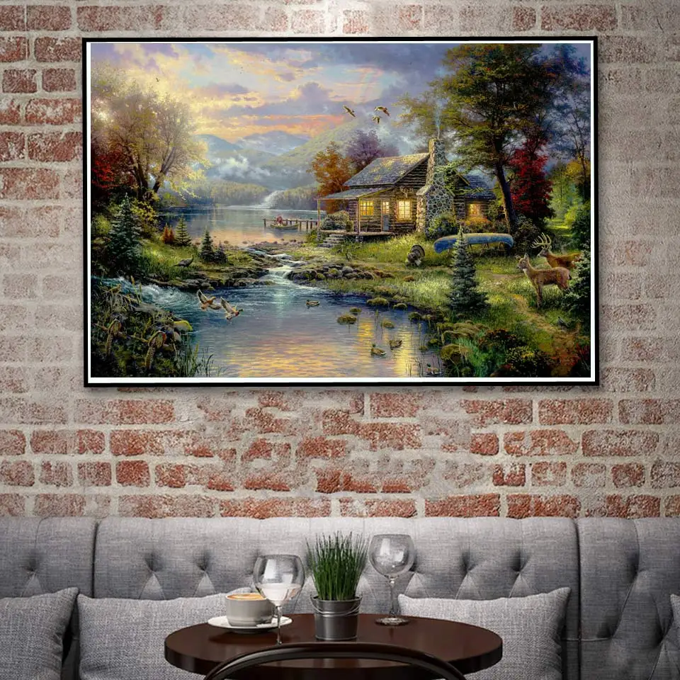 FOOCAME Thomas Kinkade горы природа пейзаж живопись плакат искусство печать украшение из шелка настенные картины для гостиной домашний декор