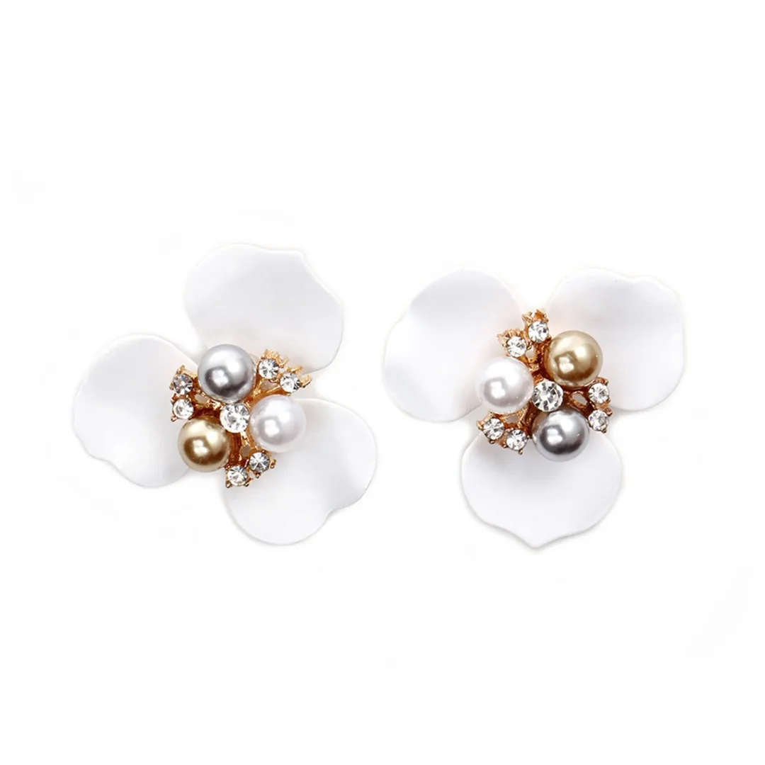 Vintage Charms Resin Flower Pearl Crystal Wedding Earrings For Women Bridal Bohemian Outdoor Wedding Jewelry Accessories Decor