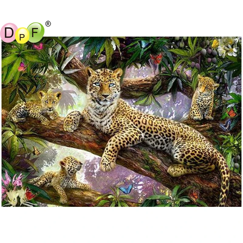 

DPF The tree a leopard 5D home decor diamond embroidery crafts diamond painting cross stitch needlework diamond mosaic square