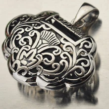 Real 925 Sterling Silver Chinese Longevity Lock Floating Locket Pendant Necklace Hollow Pattern Fine Jewelry For Girl And Boy