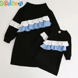 Sodawn/2017 новая осенняя одежда для мамы и дочки, платье-свитер с длинными рукавами, модное семейное платье для отдыха