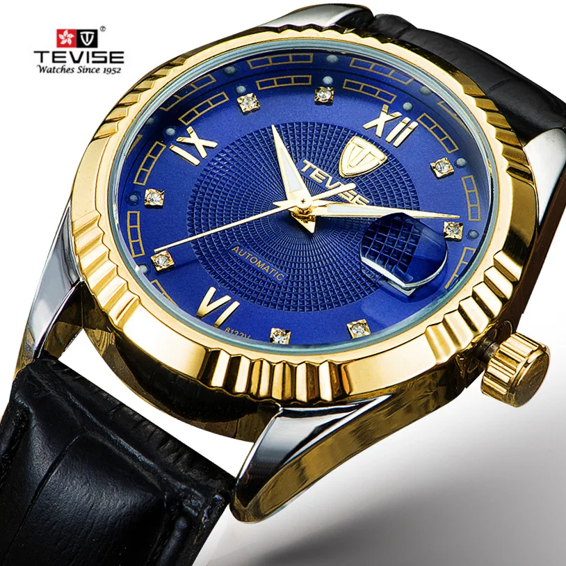Buy New Brand luxury wrist watch men leather strap Automatic Mechanical