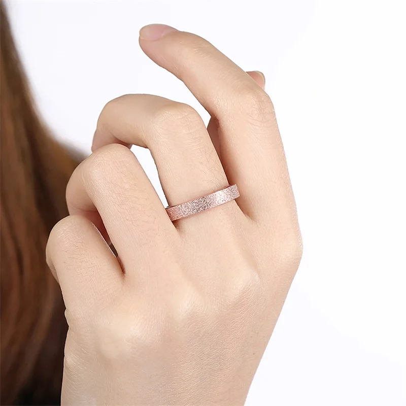 YANHUI Never Fade Rose Gold Color Wedding Ring Titanium Steel Jewelry Frosted Couple Engagement Rings For Men and Women LR089