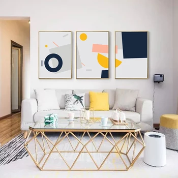 

Nordic Refresh Geometric Pattern Combination Canvas Paintings Yellow and Blue Poster Print Wall Art Pictures Living Room Decor