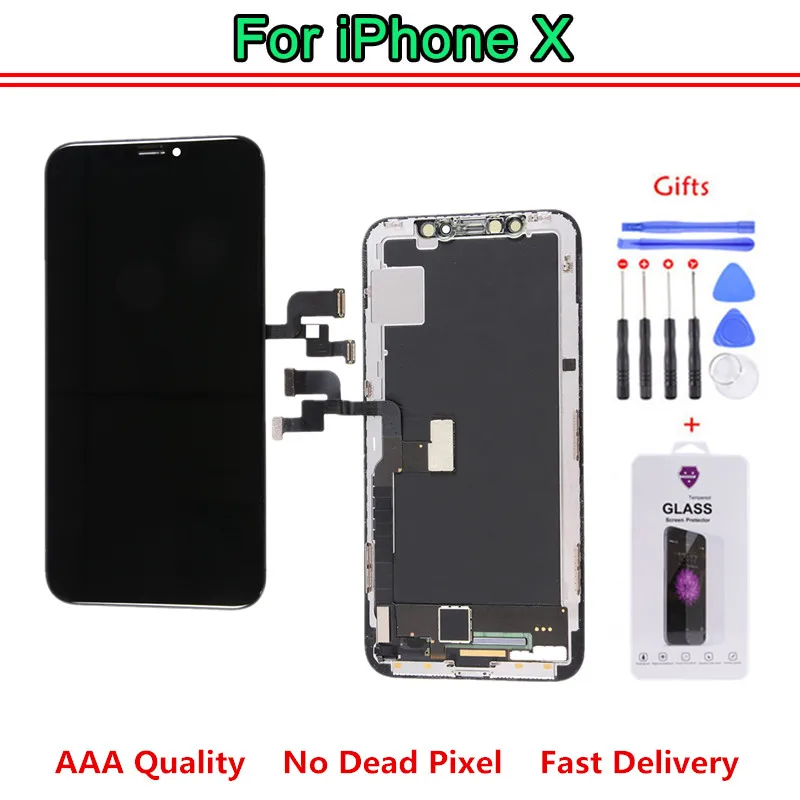 

Tested Work Well LCDs For iPhone X LCD Display With 3D Touch Screen Digitizer Assembly Replacement Parts OLED AAA Quality +Gifts