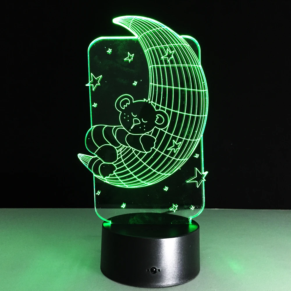 Мишка на Луне звезды 3D лампа Акриловая стерео Иллюзия светодиодный ночник детские подарки 7 цветов ночник 3D-116