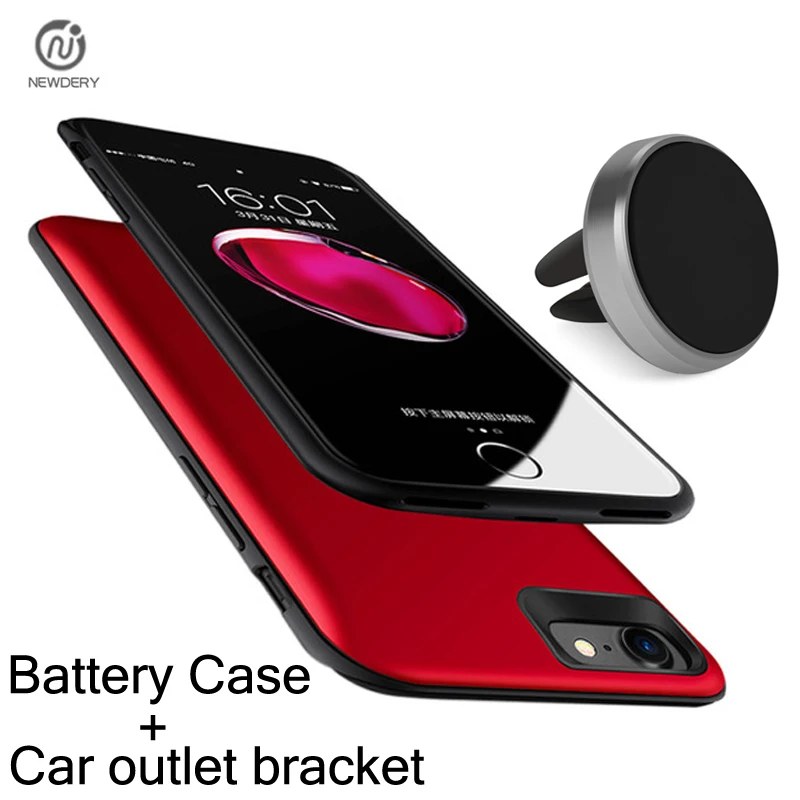 Koop NEWDERY Externe Backup Power bank Pack acculader Case Cover ForiPhone 6 6 S 7 Plus met Magnetische Auto outlet beugel houder