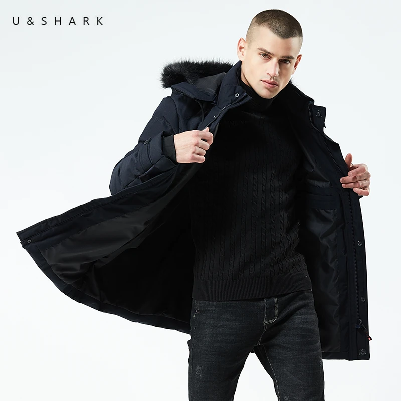 U & SHARK 2018 зимние парки мужские s куртки пальто с капюшоном мужская верхняя одежда