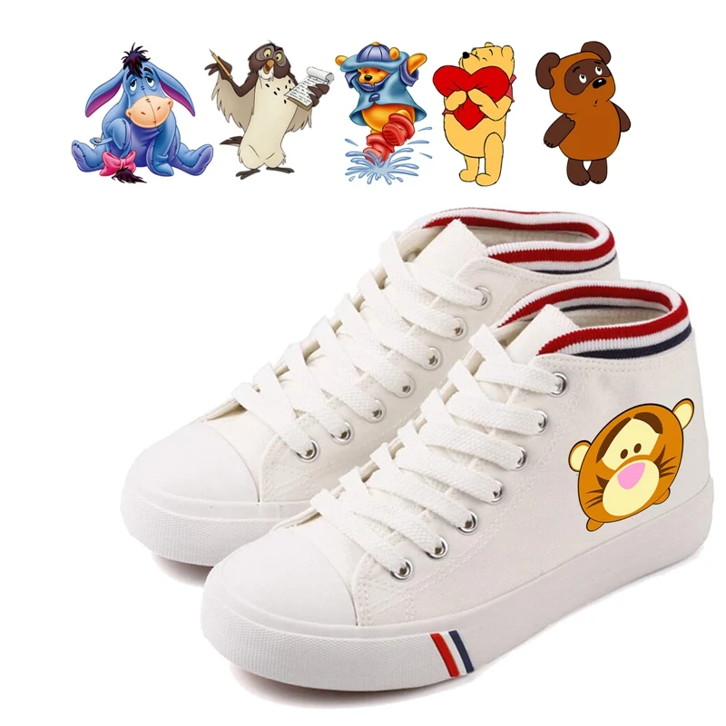 

Lovely Funny Owl Tigger Bear Roo Eeyore Cartoon pattern Cool Printing Women's High-top Double Canvas Shoes Fashion Casual Shoes