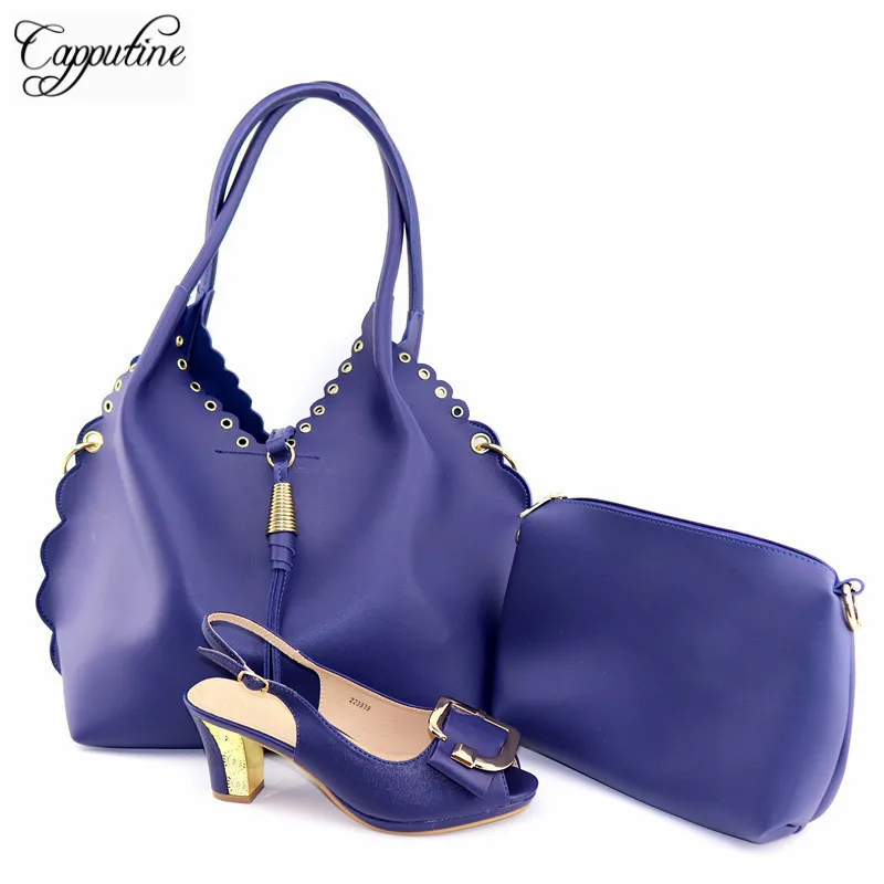 

Capputine 2019 Newst African Rhinestones Shoes And Bag Set African Style Woman Shoes And Large Bags Set For Party On Stock
