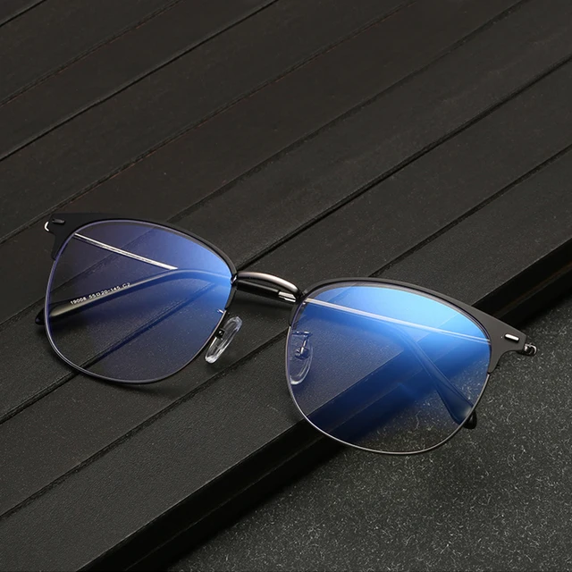 Best Price Mincl/Retro square metal Blue Light Blocking Glasses business simple half frame computer UV protection glasses with cover YXR