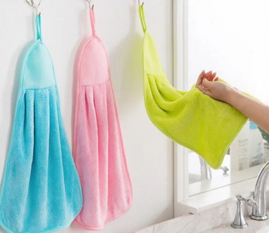 Bathroom Towels soft plush Hanging Wipe Hand Towel Kitchen can hang