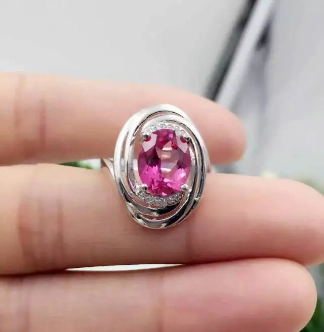 

Natural pink topaz gem Ring Natural gemstone ring 925 sterling silver trendy Lovely big surround round women's girl gift Jewelry
