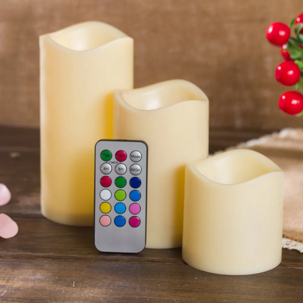 

Newest 3Pcs Flameless LED Candles Flickering Color Changing Candle Lights Battery Operate with Remote @8 JD9