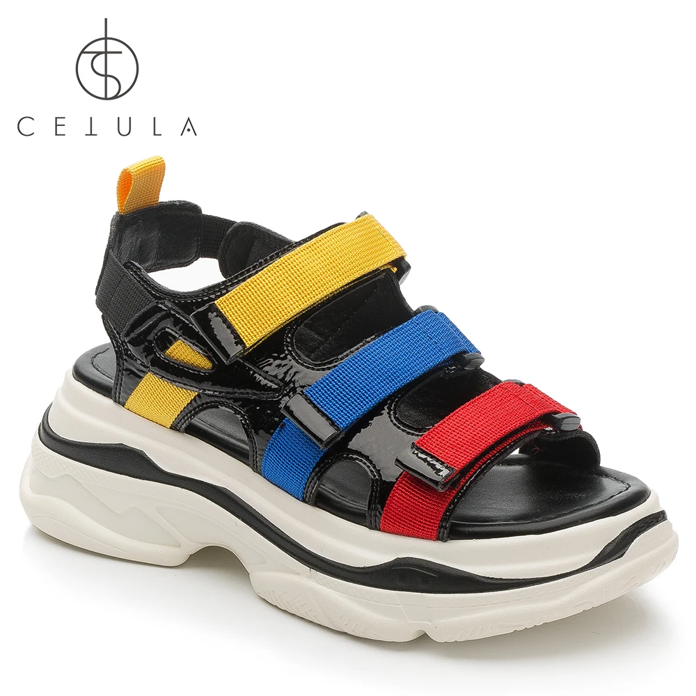 

@Cetula 2018 Handcrafted Summer Leisure Multi-corlors Buckled Stripes Patent Leather Female Wedged Sandal Shoes ft. Padded Sole