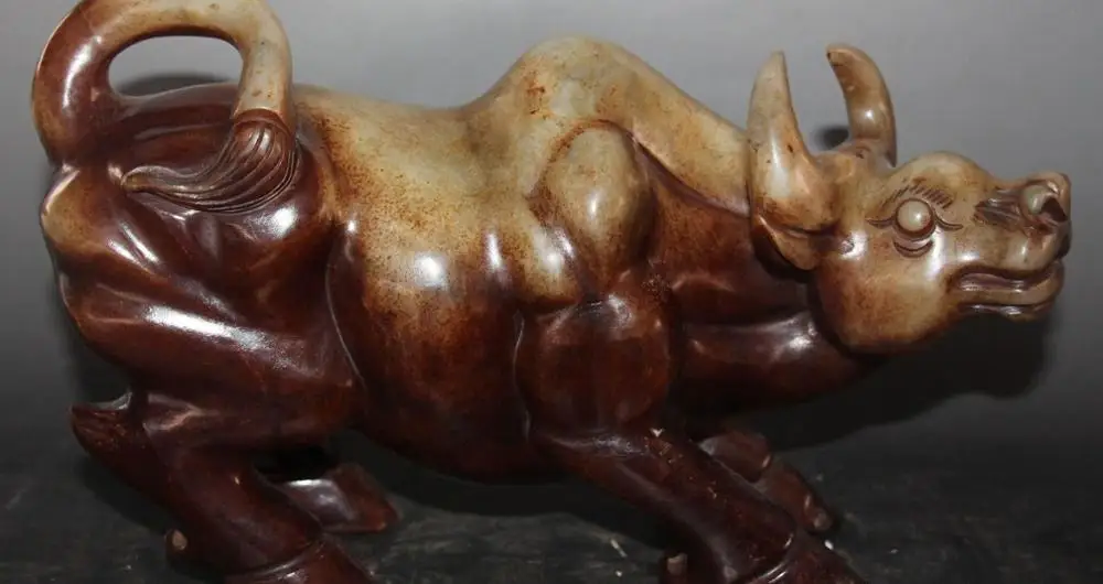 

9" Rare Natural Old Jade Strong Zodiac Year Bull Oxen Ox Cattle Animal Statue