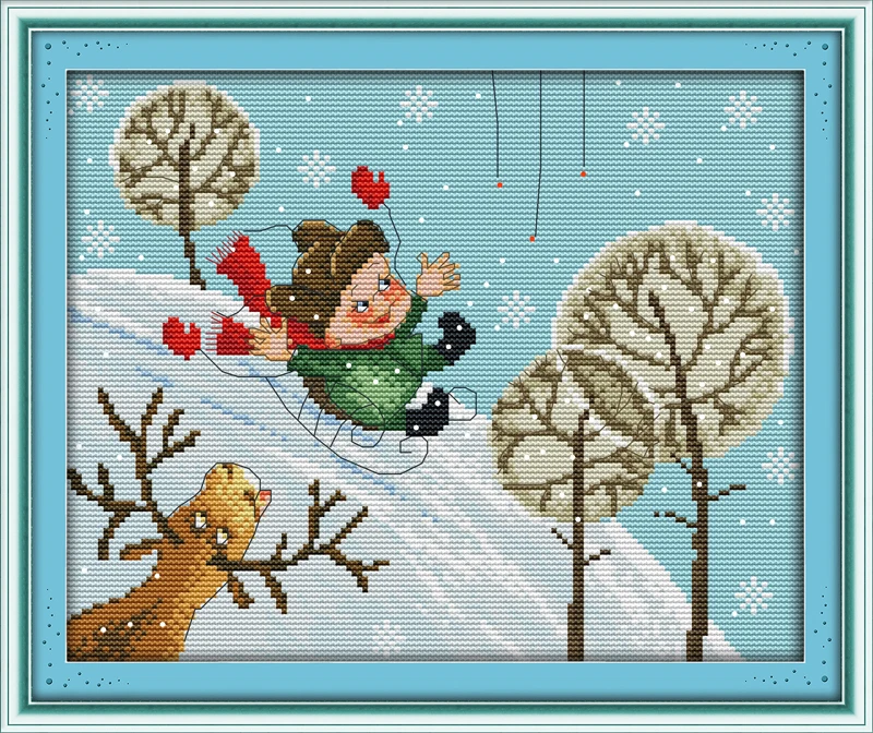 

The skiing boy, counted printed on fabric DMC 14CT 11CT Cross Stitch kits,embroidery needlework Sets Home Decor