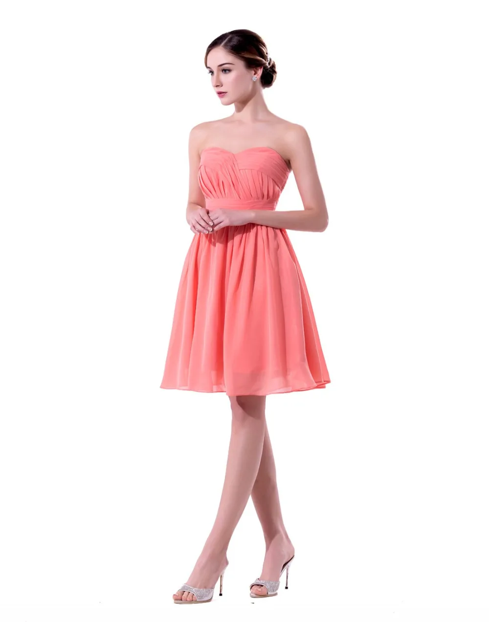 Mixed Different Style Coral Colored Bridesmaid Dresses Short 2017