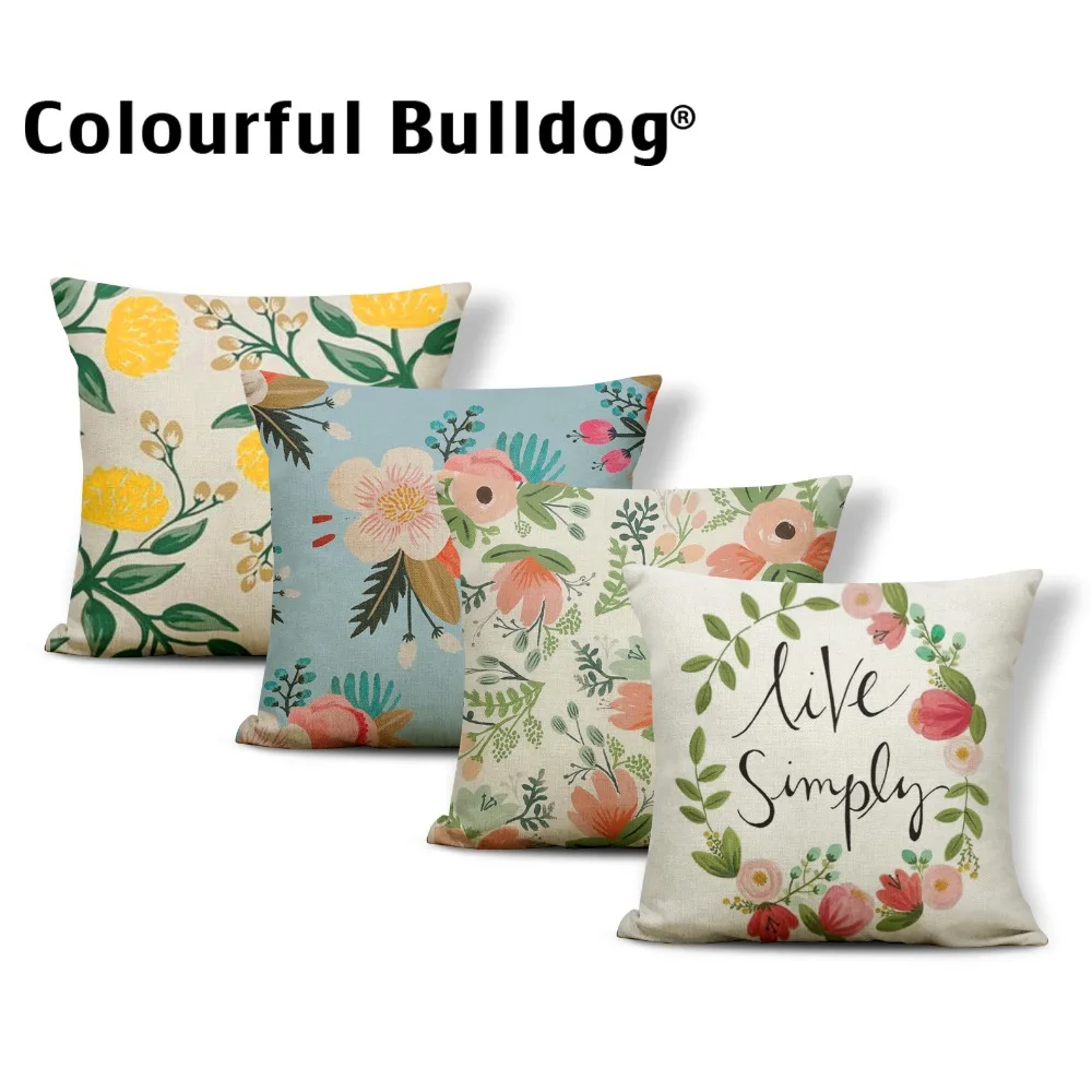 Watercolor Flower Cushion Cover English Pillow Case Throw Pillow Leaves