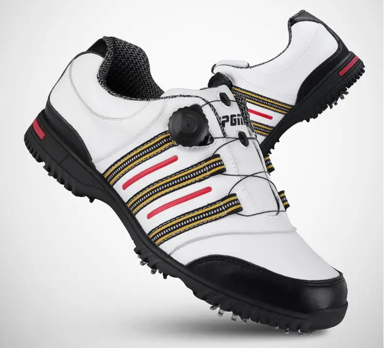 PGM лакированной Туфли для гольфа мужские кожаные Обувь шнуровка отправить деятельности ногтей автоматический вращающийся шипы - Цвет: Черный