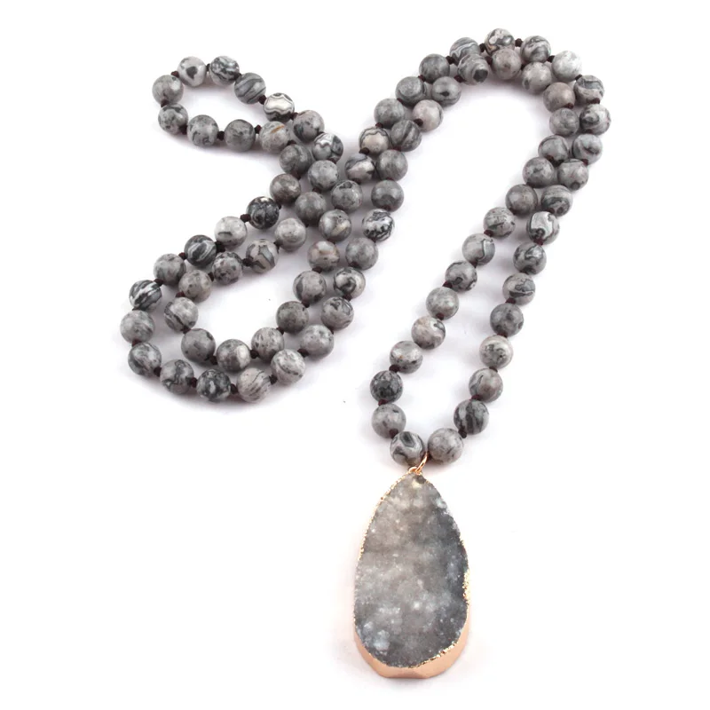 Модные, натуральная карта камень длинные завязывают Druzy подвеской капелькой из Цепочки и ожерелья Для женщин ожерелья-Лассо