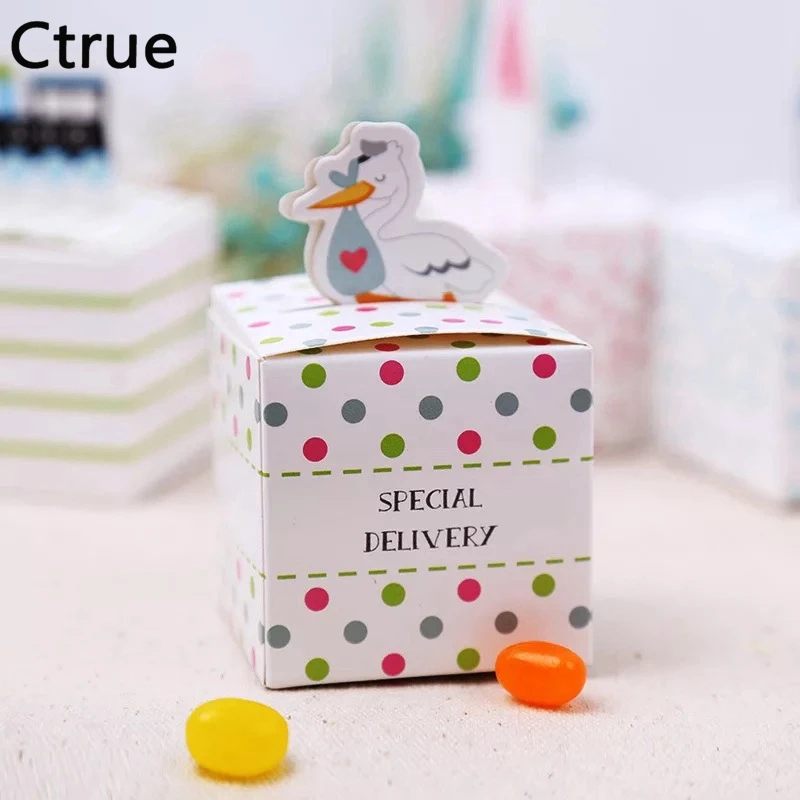 Us 13 9 10 Off 50pcs Lot Stork Candy Box Girl Baby Shower Gift Chocolate Boxes Birthday Party Decoration Lembrancinha De Baby In Gift Bags