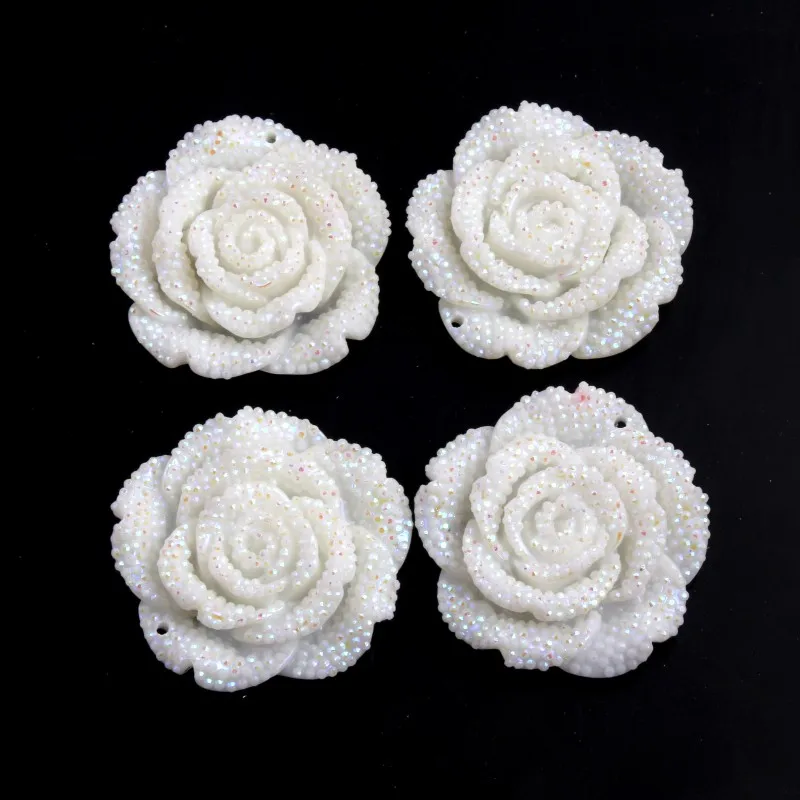 OYKZA высокое качество Цвет Фул цвет 42 мм массивная смола подвеска в виде цветка со стразами 50 шт много для массивное ожерелье, украшение - Окраска металла: white