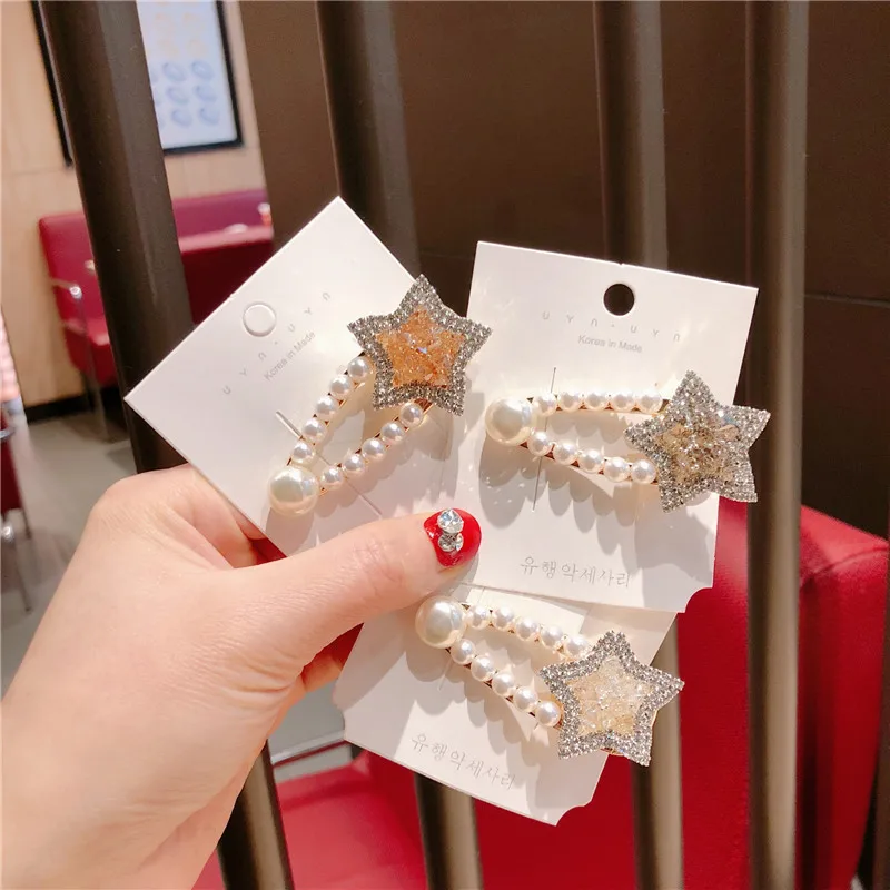

2019 Korea Spring New Sweet Hairpins Cubic Zircon Crystal Big Star Hollow Triangle Hair Clips For Women Girls Sweet Hairgrips