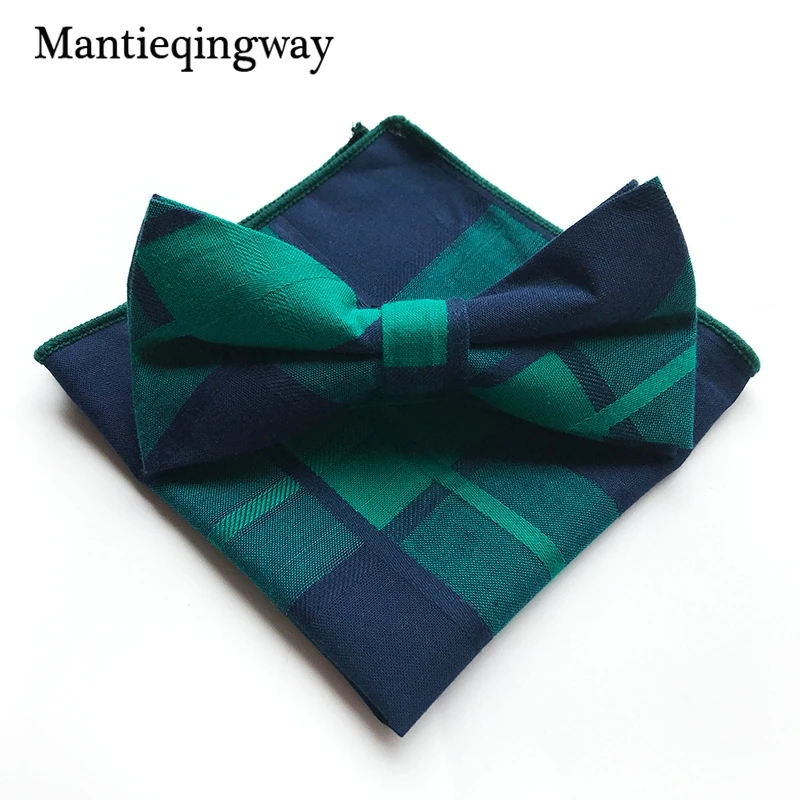 Mantieqingway 2017 плед хлопок 6 см свадебные Боути 25*25 см Pocket Square Set для Для мужчин Бизнес Gravatas Для мужчин костюм с галстуком платок