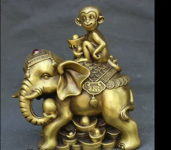

zhmui8800626448<<+++12" Brass Monkey Ride Elephant Wealth Canonized General China Feng Shui Statue