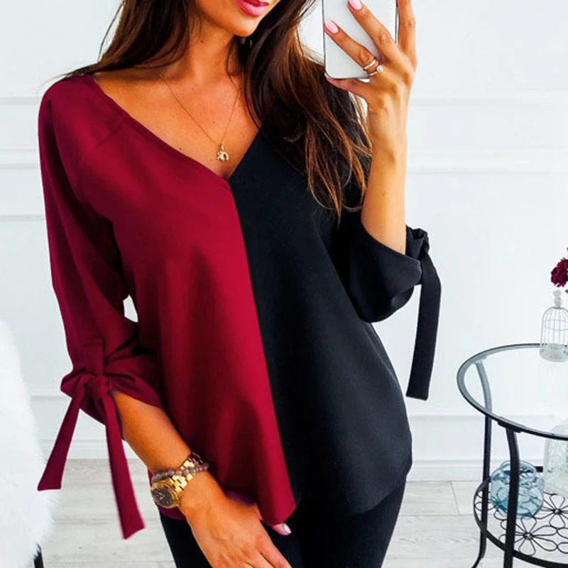 

Sexy V Neck Blusas Femininas Women's Blouse Solid Chiffon Blouse lady Long Sleeve Blous Fashion Blouses Shirt 3 Colors Tops