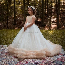 Новинка; Платья с цветочным узором для девочек; бальное платье с блестками и короткими рукавами; платья для первого торжества; платья принцессы; Vestidos Longo; на заказ