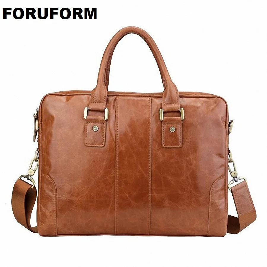 

Genuine Leather Men Bag Briefcase Leather Briefcase 14" Laptop Bag Men's Messenger Bags men's Travel Bags Handbag LI-1824