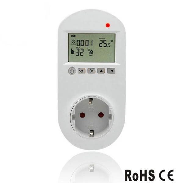 

7 Days Backlight White 16A Weekly Programmable Heating Plug In Thermostat Wall Heating Panel Plug Thermostat Socket