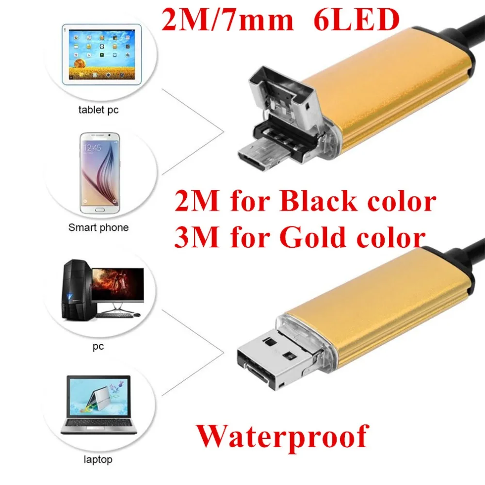 

LESHP 2M Endoscope USB Inspection Camera 7mm Lens 6 LEDs Waterproof Borescope Tube For Android PC Compute