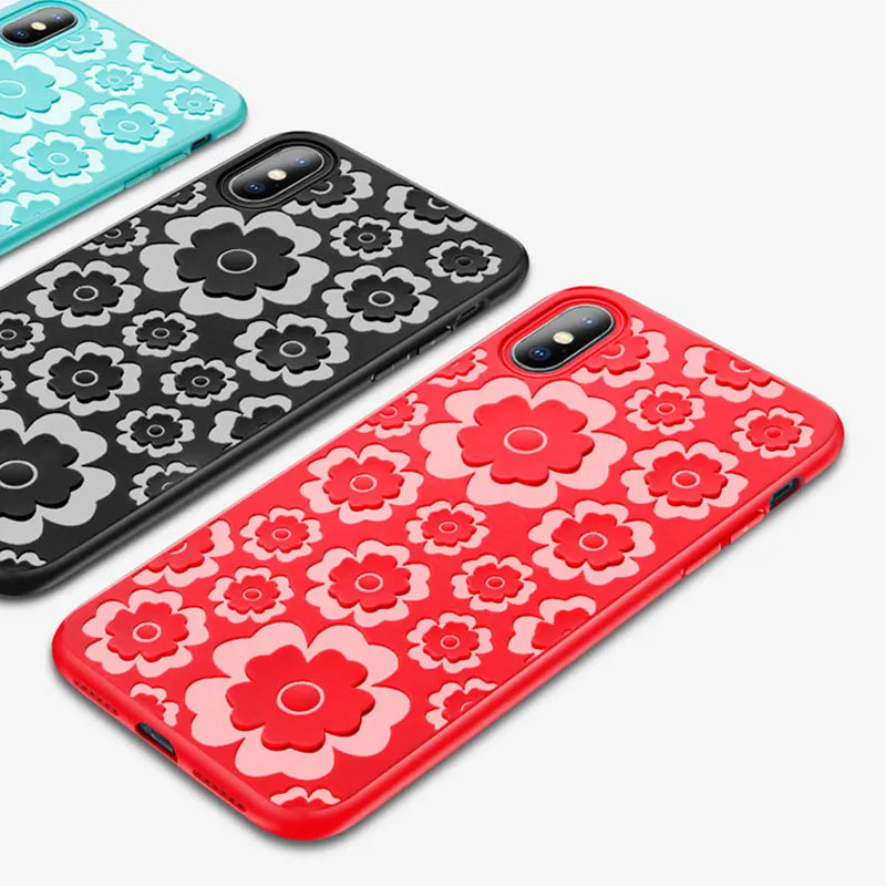 Luxury fashion 3D relief flower soft Silicone Back Cover For iPhone 7 6