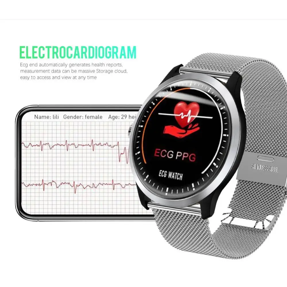 N58 Смарт часы с электрокардиографом ЭКГ PPG HRV смарт Браслет фитнес трекеры