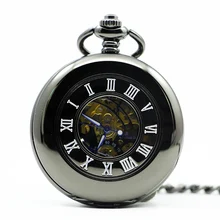 Mechanical Hand Wind Pocket Watch Steampunk Roman Numbers Steel Fob Watches PJX1283