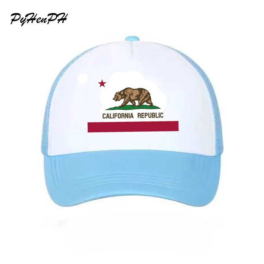 New 2019 Trucker Cap Hat HipHop Bear California Republic Flag Caps Men Women Funny Baseball Cap Cool Summer Style Mesh Cap