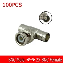 100 шт T образный штекер BNC в двойной 2 BNC Женский разветвленный коннектор для адаптера тройной BNC штекер на 2 BNC женский T-коннектор