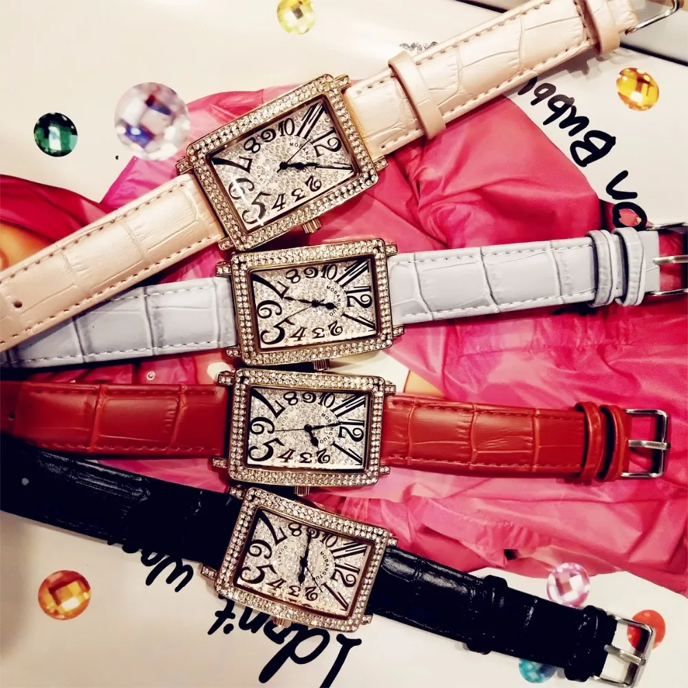 

2019 Fashion Luxury ladies watch full diamond rose gold female watch square leather strap waterproof watch bayan kol saati
