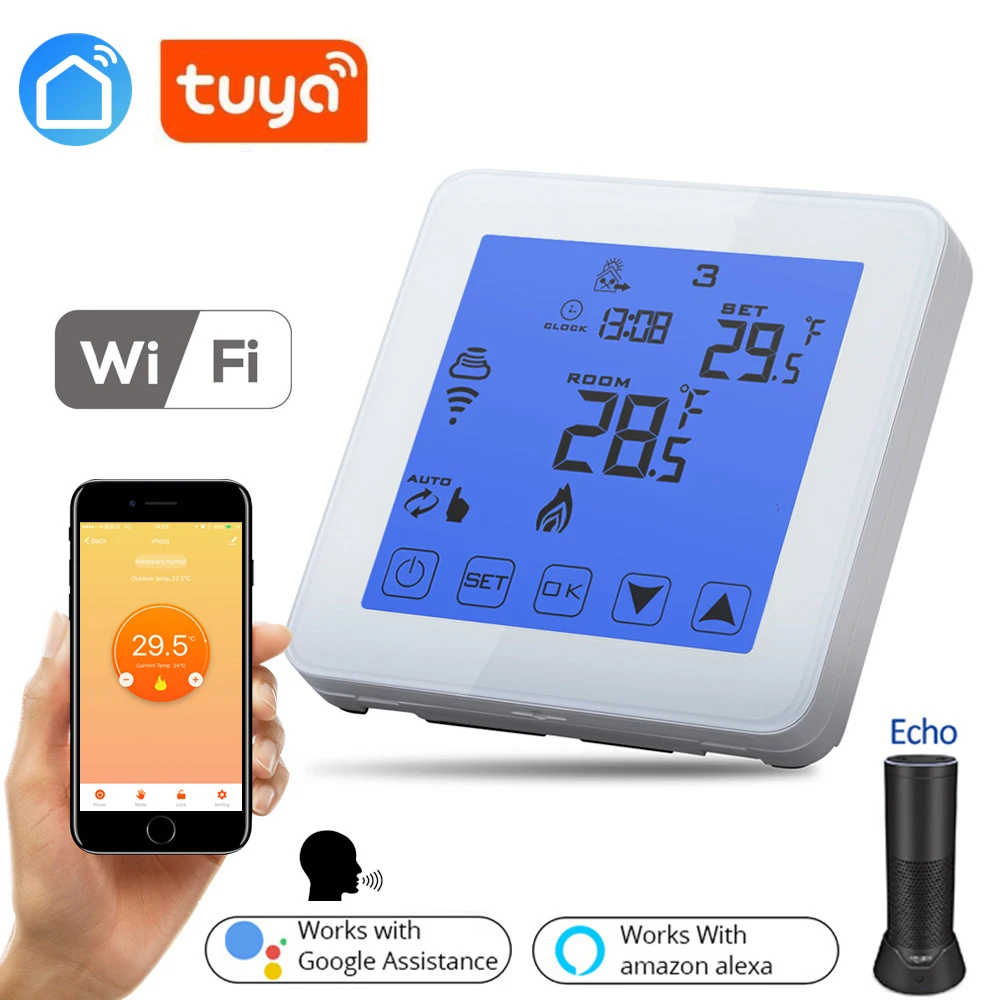 TUYA Умный дом Wifi энергосберегающий термостат программируемый сенсорный экран регулятор температуры Электрический и нагрев воды